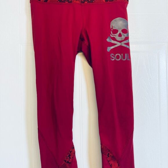Lululemon x SoulCycle Run Pace Crop Snakeskin Legging Cranberry Red Skull Size 6 - Picture 3 of 12
